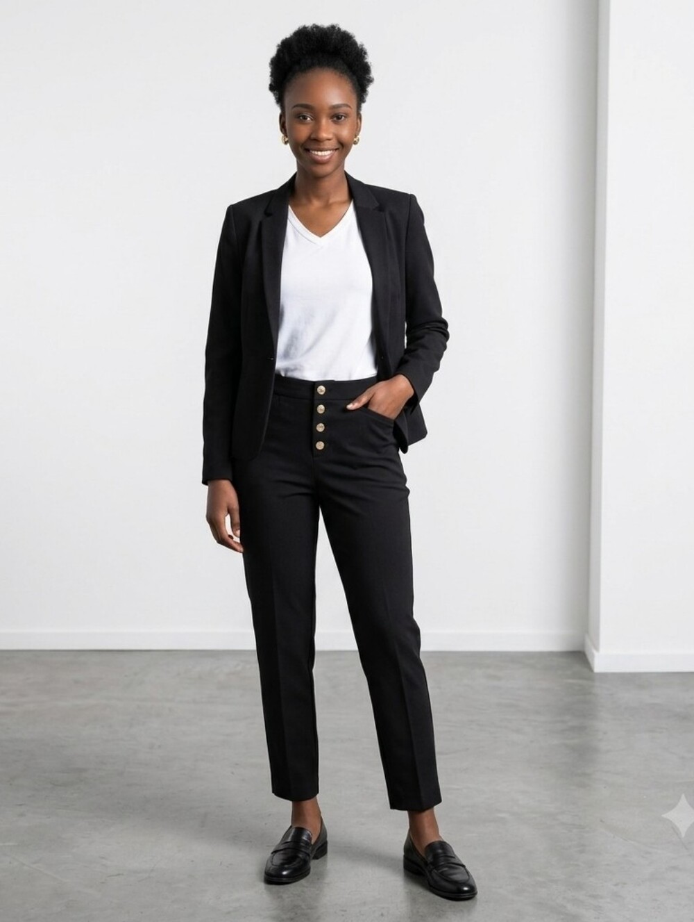 Karl Lagerfeld Paris 4 Gold Button Front Office Black Trousers Sz 6 & 10